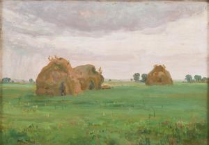 TRUSZ Iwan 1869-1940,Landscape with haystacks,1925,Desa Unicum PL 2023-12-19