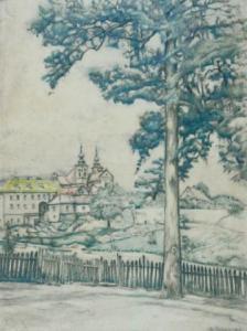 Trzebiński Marian 1871-1942,Widok ogólny Klasztoru Bielańskiego,1937,Rempex PL 2021-02-10