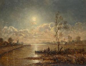 TSCHAFFEN PIETER,Dutch river landscape at moonlight with fishermen,1901,Bernaerts BE 2009-11-16
