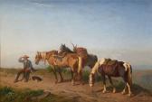 TSCHAGGENY Charles Philogene 1815-1894,Cavalier et ses trois montures au repos,1868,Horta 2018-06-18