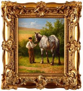 TSCHAGGENY Charles Philogene 1815-1894,Page tenant un cheval, Chimay,1863,Osenat FR 2023-03-18