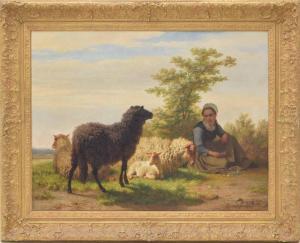 TSCHAGGENY Edmond Jean Baptiste 1818-1873,Shepherdess with sheep and lambs in a s,Gardiner Houlgate 2020-11-26