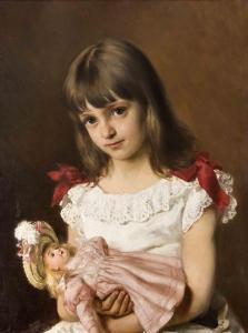 TSCHAUTSCH Albert 1843-1899,Porträt eines Mädchens mit Puppe,1895,Historia Auctionata DE 2018-09-22