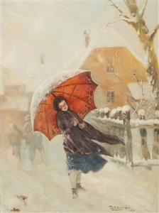 TSCHELIGI Lajos 1913-2003,Girl in a Snowstorm,1938,Palais Dorotheum AT 2017-09-23