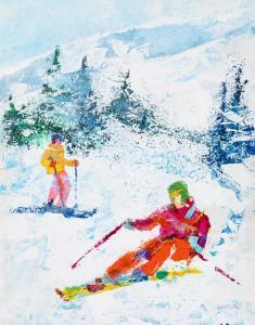 TSCHELIGI Lajos 1913-2003,Skiers in St. Moritz,Kieselbach HU 2021-10-11
