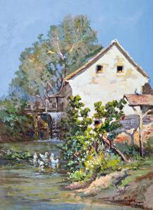 TSCHELIGI Lajos 1913-2003,Water mill,1946,Nagyhazi galeria HU 2017-12-05