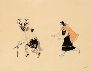 TSIREH Awa 1895-1955,Pueblo Girl chasing a Deer,Santa Fe Art Auction US 2023-03-15
