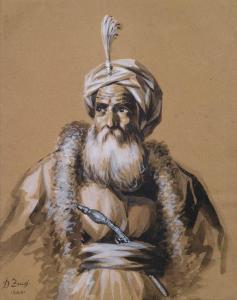 TSOKOS Dionysios 1820-1862,Alter Krieger in orientalischer Tracht,1844,Nagel DE 2017-10-11