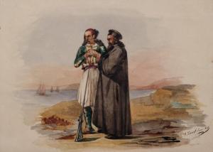 TSOKOS Dionysios 1820-1862,Griechischer Krieger mit orthodoxem Priester,1845,Nagel DE 2017-10-11