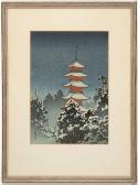 TSUCHIYA KOITSU 1870-1949,Depicting a red temple in snow,Eldred's US 2009-08-25