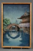 TSUCHIYA KOITSU 1870-1949,Pond with DrumBridge in Rain,Skinner US 2008-10-18