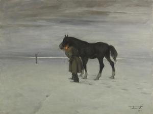 TUBINO Cesare 1899-1990,Paesaggio invernale con personaggio e caval,1962,Capitolium Art Casa d'Aste 2024-02-22