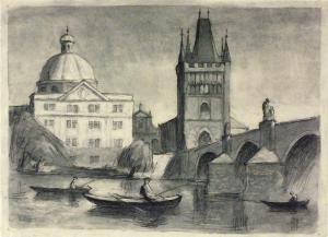 TUCHOLSKI Herbert 1886-1984,Prag, Karlsbrücke und Kleinseite,1970,Ostdeutsche DE 2023-11-18