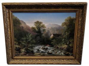 TUCKER John Wallace 1808-1869,River Teign at Weir Mill, Exeter,1865,Chilcotts GB 2023-07-15