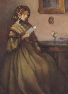 TUKE Lilian K 1873-1946,Young woman reading a letter in an interior,Woolley & Wallis GB 2020-03-04