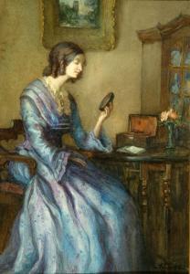 TUKE Maria 1861-1947,A portrait of a girl in blue dress seated at a table,Mallams GB 2004-10-27