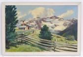 TUNSTILL P.F,Chapel in the Dolomites, A man hiking with his dog,20th century,Dickins GB 2020-03-01