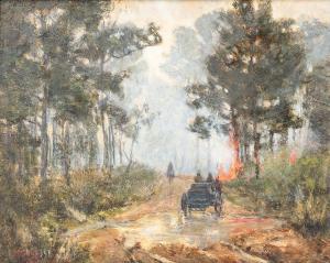 TURCAS Jules 1854-1917,Carriage on a Wooded Lane with Brush Fire,1911,Skinner US 2022-05-25