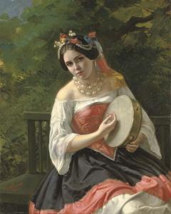 turchaninov kapiton fedorovich 1823-1900,Portrait of a young lady in costume playin,1852,Christie's 2005-11-30