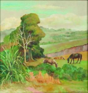 turkington James 1895-1979,Untitled - Landscape with Horses,Art + Object NZ 2010-09-20
