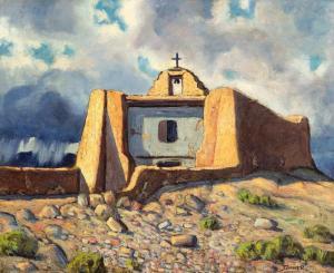 Turner Ben 1912-1966,Mission Church, Zia Pueblo,Santa Fe Art Auction US 2023-11-11