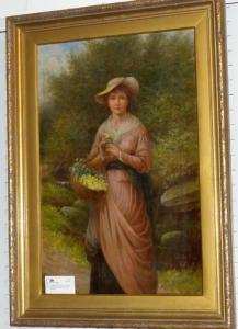 TURNER CLARIDGE,ung kvinna med blomsterkorg, omkr,1900,Crafoord SE 2014-10-18