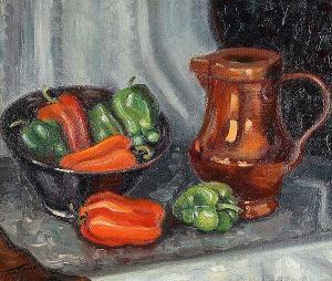 TURNER John 1916,STILL LIFE, RED & GREEN PEPPERS,Ross's Auctioneers and values IE 2018-08-08