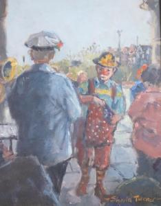 TURNER Sheila 1941,Clown and other figures at a funfair,Gorringes GB 2023-01-30