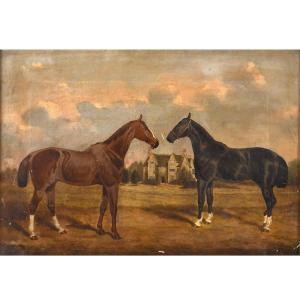 TURNER W.H.M. 1849-1887,A BAY HORSE AND A CHESTNUT HORSE,1857,Lawrences GB 2023-01-18