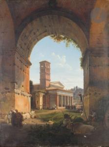 TURPIN DE CRISSÉ Lancelot Théodore,Vue prise à Rome sous l\’arc de Janus,1818,Ader 2023-03-21