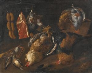 TUSCAN SCHOOL,A STILL LIFE WITH GAME AND MEATS HANGING ON A RAIL,Sotheby's GB 2012-07-05