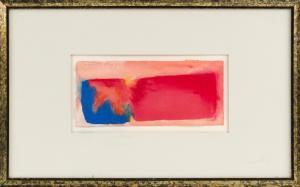 TUTTLE MAY NANCY,Abstract with blue and red masses on a pink ground,1983,Eldred's US 2016-10-28
