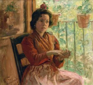 TUXEN Laurits 1853-1927,A young Spanish woman sitting on a balcony,Bruun Rasmussen DK 2024-03-04