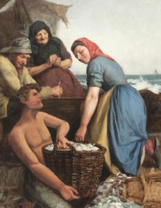TUXEN Laurits 1853-1927,Fishermen and women with the day's catch,1877,Bruun Rasmussen DK 2019-04-01