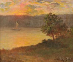 TYLER Bayard Henry 1855-1931,Sailboat at Sunset,1898,Skinner US 2015-11-18