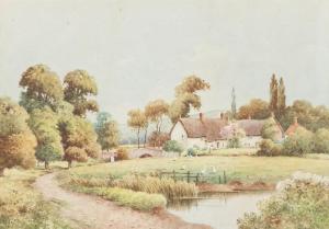 TYNDALE F.H,Rural landscape with thatched cottages, figures an,20th CENTURY,Capes Dunn 2018-10-16