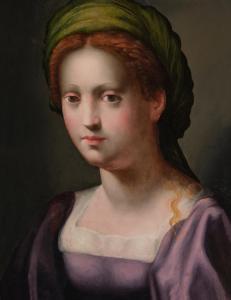UBALDINI IL PULIGO Domenico Bartolomeo 1492-1527,Portrait of a Young Woman in a Purple Go,Sotheby's 2024-02-01