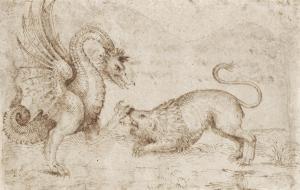 UCCELLO Paolo 1397-1475,A LION CONFRONTING A DRAGON,Sotheby's GB 2012-01-25