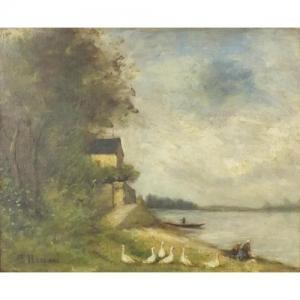 UCCIANI P,view of figures beside the river,19th century,Eastbourne GB 2016-09-15