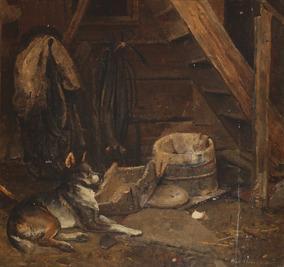 UCHERMANN Karl 1855-1940,Interiør med hund,Christiania NO 2019-08-27