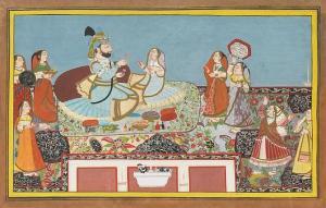 UDAIPUR,A Maharajah with a consort on a terrace withfemale attendants,Bonhams GB 2010-06-09