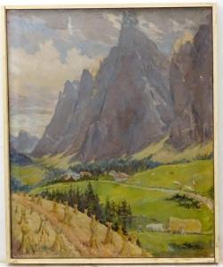 UDVARDY Flora 1880,An alpine landscape with buildings, mountains, sto,Dickins GB 2019-04-15