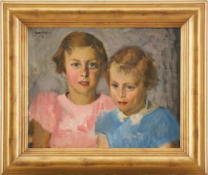 UHRDIN Sam 1886-1964,Porträtt av två flickor,1936,Uppsala Auction SE 2020-09-15