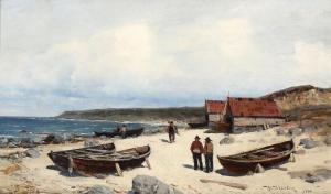 ULFSTEN Nikolai,Coastal view from Jæren with fishermen and boats o,1884,Bruun Rasmussen 2020-01-27