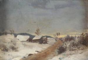 ULFSTEN Nikolai 1854-1885,Hus i vinterlandskap,Christiania NO 2015-12-01