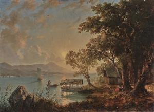ULRICH Johann Jakob 1798-1877,Evening mood on the lakeshore,1854,Neumeister DE 2021-04-14