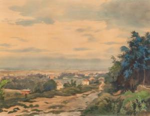 ULRICH Wilhelm,A view towards Heiligenstadt, church, Grinzing,1949,Palais Dorotheum 2022-04-20