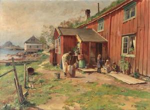 ULVING Even 1863-1952,View of a fiord with a woman washing clothes by a ,Bruun Rasmussen 2024-01-29