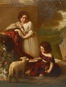 UNDERHILL William 1848-1870,Children with a Lamb,1847,Bamfords Auctioneers and Valuers GB 2021-10-14