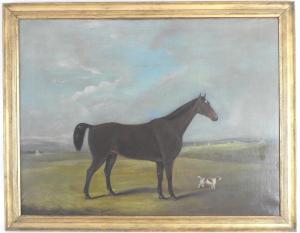 UNDERWOOD William,A bay hunter and a dog in a rural landscape,19th century,Halls 2016-06-22